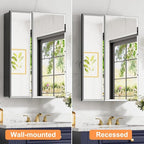 26x30 Inch Medicine Cabinet with Mirror, Aluminum Bathroom Mirror Cabinet, Beveled Edge Mirrored Double Door, Adjustable Shelves, Surface or Recessed Mount Mirrors with Storage,Black