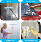Window Squeegee with Scrubber for Home and Outdoor Glasses Cleaning, 6 Ft Long Handle 2 in 1 Professional Window Washing Kit with Replacement Rubber Blade, Car Windshield Cleaner Tool