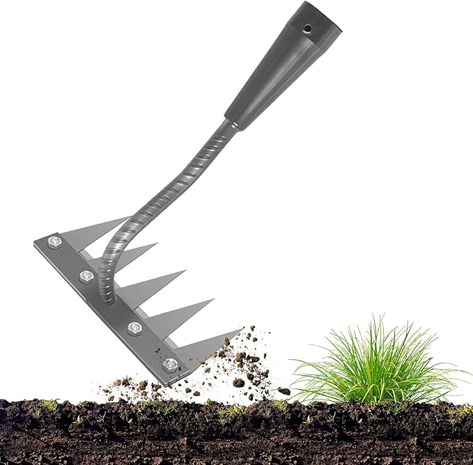 Iron Weeding Rake 2.0, New 5/6/7/8 Teeth Carbon Steel Garden Weeder Rakes, Weeder Puller Tool for Yard Lawn and Garden, Heavy Duty Metal Rake for Lawn, Flower Beds & Soil Aeration(5 Teeth)