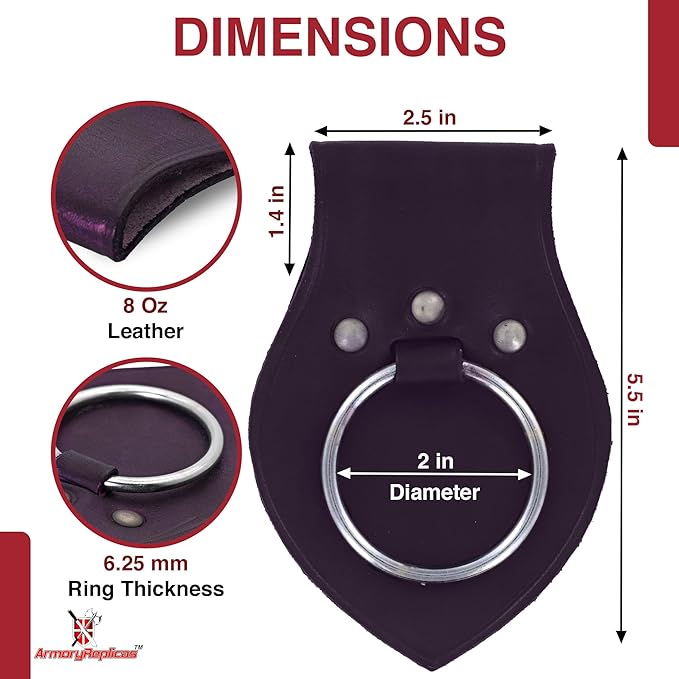 Armory Replicas - Genuine Rawhide Leather Universal Axe Frog - Medieval Hand Crafted O-Ring Funcitonal Outdoor Costume LARP Weapon Holder