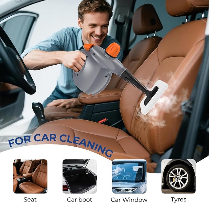 LABIGO Steam Cleaner, Pressurized Handheld 13pcs Multi-Purpose Natural Deep Cleaning Steamer, Portable Steamer for Cleaning Home, Grout, Kitchen, Car, Window, Upholstery, Bathroom and Clothes, Gray