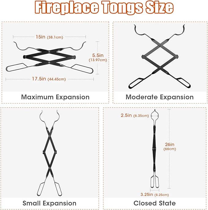 AGM Fireplace Tongs, 26" Fire Pit Accessories Firewood Tongs, Log Grabber for Thick logs, Heavy Duty Wrought Iron Fire Pit FireTongs, Campfire BBQ Stove Log Tweezers, Outdoor/Indoor Fire Pit Tools