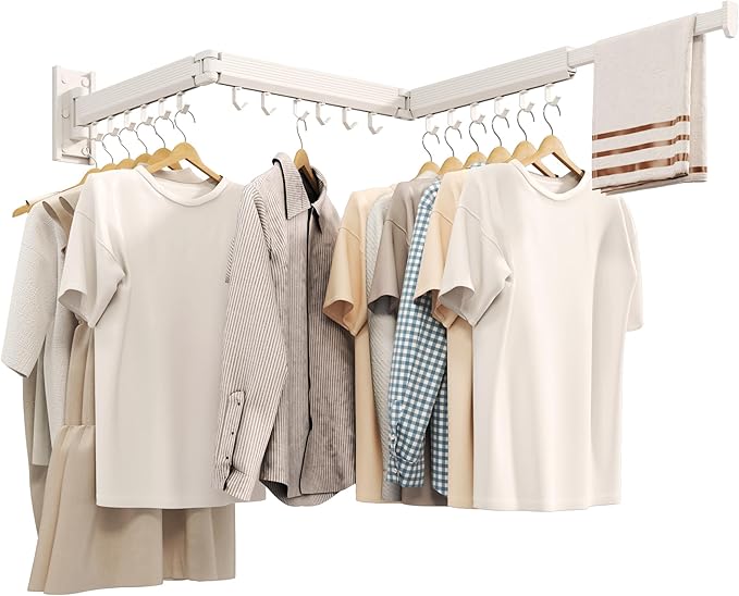 Wall Mounted Clothes Drying Rack, Collapsible Laundry Drying Rack, Retractable Foldable Drying Rack Clothing for Hanging Clothes