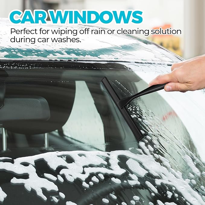 2PACK 12-Inch All-Purpose Shower Squeegee for Shower Doors, Bath Linen Sets, Tile Shower Walls, Bathroom, Window, Glass and Car Windshield, Mirrors and Kitchen-Stainless Steel, Black