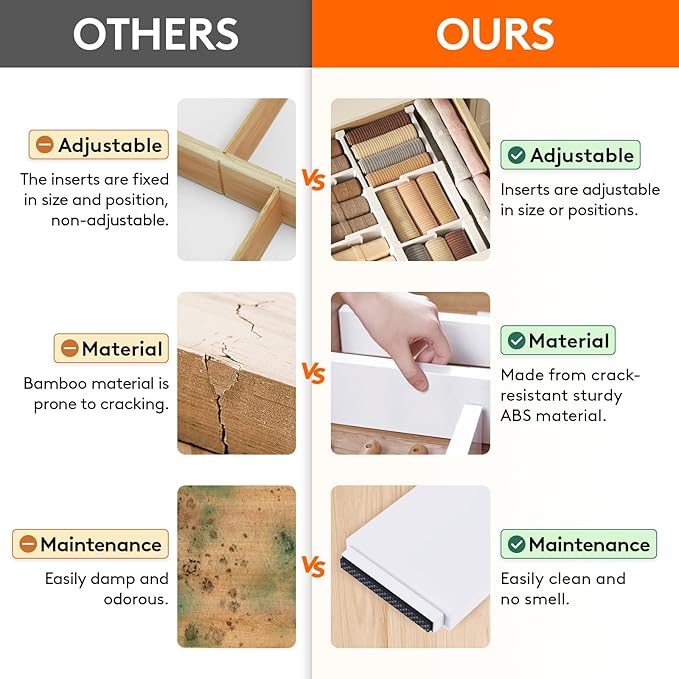 Lifewit 12 Pack Drawer Dividers 4" High, 13.5"-22" Adjustable Drawer Organizer with 18 Inserts for Clothes/Makeup, Plastic Expandable Separators in Dresser/Bedroom/Bathroom/Kitchen/Office