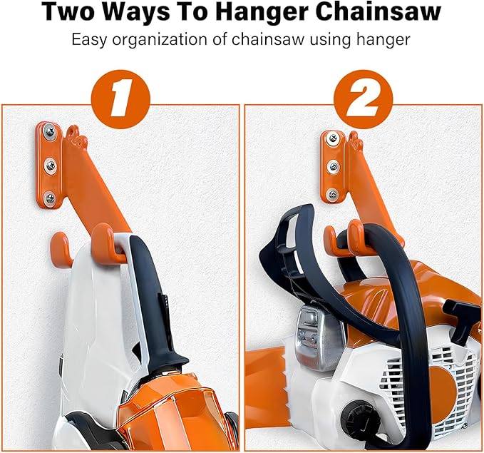 Chainsaw Hanger - 1Pack/2 Pack Chainsaw Holder, Heavy Duty Chainsaw Wall Mount, Garage Organization Garage Storage Shed Organizer Mounted Chainsaw Rack Tool Racks (2, Orange)