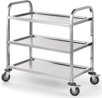 CURTA Stainless Steel Serving Trolley, 34" L x 18" W x 36" H 3 Tiered Shelf Kitchen Utility Cart, Rolling Casters Brake Wheel, Commercial Pro for Restaurant/Hotel/Lab/Clinic/Salon/Workshop