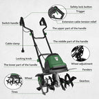 Prostormer Electric Tiller for Gardening, 18” Tilling Width & 9” Working Depth, 1800W 15A Corded Rototiller Cultivator with 24 Steel Tines for Soil Cultivation, Weeding and Lawn Care