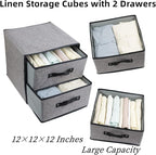 Linen Closet Organizer and Storage, Fabric Storage Drawer Organizer with 2 Drawers for Underwear, Sock, Bra, Small Items, 121212 INCH (Gray)