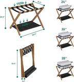 Smuxee Walnut Bamboo Luggage Rack Pack of 2, Foldable Suitcase Stand with Storage Shelf, Easily Assembled Luggage Stand with 5 Nylon-Straps for Guest Room Hotel Bedroom