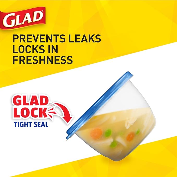 Glad GladWare Deep Dish Food Storage Containers with Lids, Large Rectangle BPA Free Plastic for Soups Salads and Meal Prep, Lock Tight Seal, Microwave Dishwasher Safe, 64 Oz, 3 Count - 6 Pack
