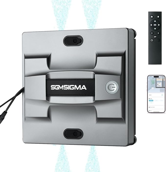 M83 Portable Smart Window Cleaning Robot, 4-Water Spray & 5600PA High Suction Power Clean, Edge Detection Sensor, Perfect for Glass, High-Rise Windows, and Tiles (Gun Grey)