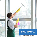 Long Handle Shower Squeegee for Glass Doors - Stainless Steel with Silicone Hook Holder - Scrubber for Shower Tile Wall Cleaning, Bathroom Cleaner - Large Shower Door Sweep Wiper with Rubber Hanger