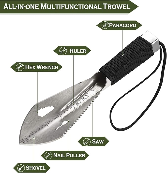 iunio Hiking Trowel, Camping, Backpacking, Portable Shovel, Multitool, Ultralight Camp Tool, with Carrying Pouch, for Gardening, Outdoor, Survival