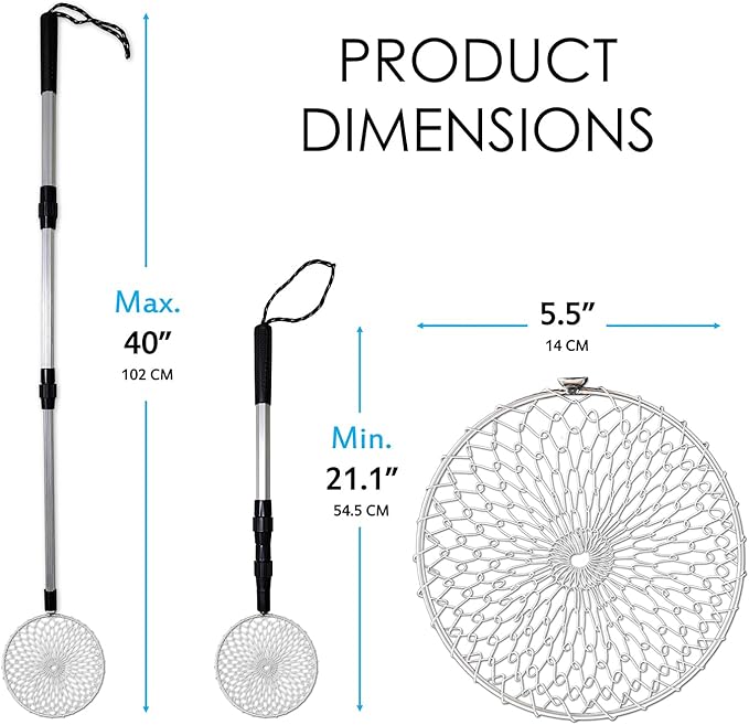 QMARK Sand Sifter Set with Travel Bag, Telescopic Beach Shell Scoop, 15-30 Inch Adjustable Shovels, 2 Pack