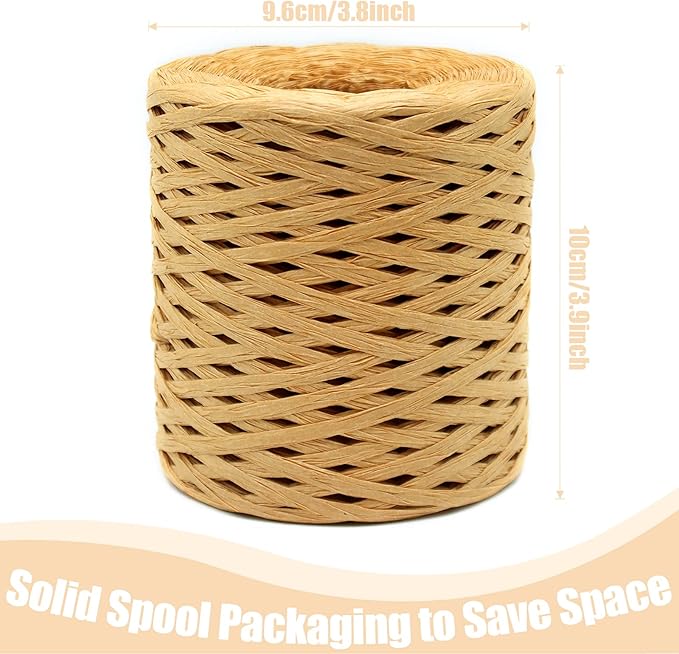 Anvin 1 Roll Natural Raffia Paper Ribbon Matte Twine Raffia Ribbon Paper Decorative String for Festival Gift Wrapping, Crafts and DIY 1/4" Wide by 660 Feet Each Roll (Natural Color)