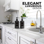 Luxury Glass Soap Dispenser Set of 2 - Elegant Glass Bottles with Matte Black Pumps, Ideal for Kitchen and Bathroom for Hand and Dish Soaps