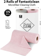 Fantasticlean Microfiber Cleaning Cloth Roll -60 Pack, Tear Away Microfiber Towels, 12" x 12", Reusable, Washable, Scratch Free, Ultra Absorbent Dishcloth for Car, Home Supplies (Pink & Grey)
