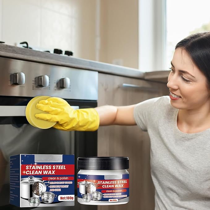 2PCS Stainless Steel Clean Wax, Magical Nano-Technology Stainless Steel Cleaning Paste, Stainless Steel Cleaner and Metal Polish, 3 In 1 Stainless Steel Wax Cleaner for Grease, Oven, Sink