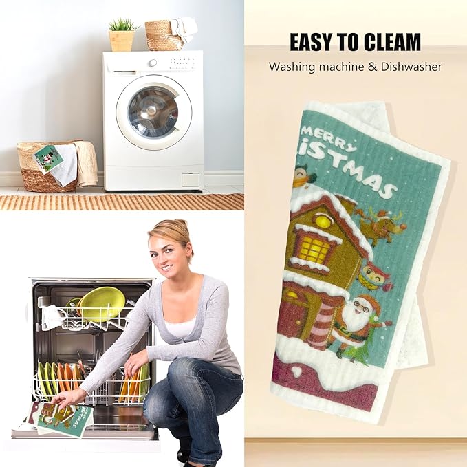 6 - Pack Swedish Kitchen Dish Cloths - Reusable Paper Towels for Counters & Dishes - Eco Friendly Cellulose Sponge Cloth - Assorted (Xmas)