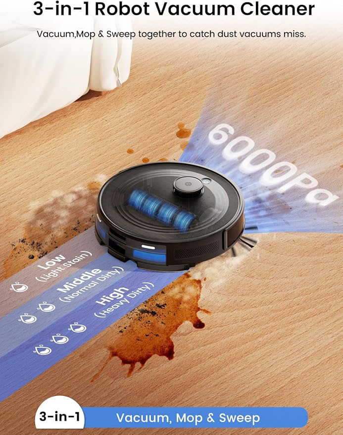 Lefant LiDAR Robot Vacuum and Mop, 45-Day Self-Emptying, 6000Pa Robotic Vacuum Cleaner with Carpet Detection, 190° PSD Obstacle Avoidance, Multi-Floor Mapping, WiFi/Alexa/APP/iWatch, M2 Plus, Black