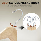 Edergoo Wooden Hangers 30 Pack, Durable Wood Hangers with 360° Swivel Hook & Notches, Slim Coat Hanger Wooden for Closet, Smooth Wood Clothes Hanger with Pant Bar, Natural