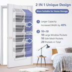 UVIAHOMI Heavy Duty Over The Door Organizer 5 Tiers, Extra Large Behind Door Storage of 10 Front & 10 Mesh Pockets, 80lb Weight Capacity, Hanging Doors Storage for Closet Bedroom Nursery, Light Gray