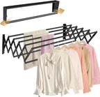 XL-31.5'' Wall Mounted Clothes Drying Rack, 130 lbs Large Capacity Rustproof Retractable Collapsible Drying Rack Easy Install with 7 Drying Rods, Space Saving Towel Clothes Rack for Laundry-Black