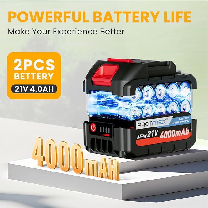 Cordless Tiller Cultivator, 21V 450RPM Electric Tiller with Battery Level Display, 2 * 4.0Ah Batteries & Charger, Tiller for Gardening, Lawn, Soil (Cultivation Width 10"/ Depth 9")