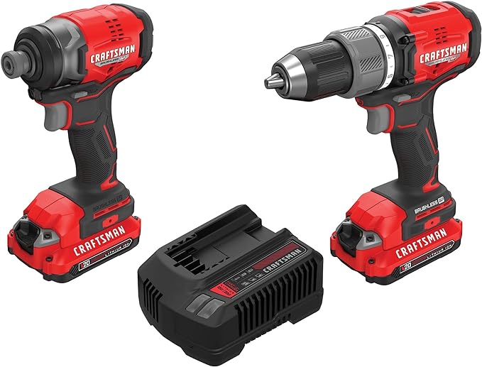 CRAFTSMAN V20 RP Cordless Drill and Impact Driver, Brushless Power Tool Combo Kit, 2 Batteries and Charger Included (CMCK211C2)