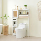 6Tier Over The Toilet Storage Cabinet, Freestanding Above Toilet Space Saver Rack w/Adjustable Shelves, Sliding Door, Multifunctional Over Toilet Organizer for Bathroom (White)