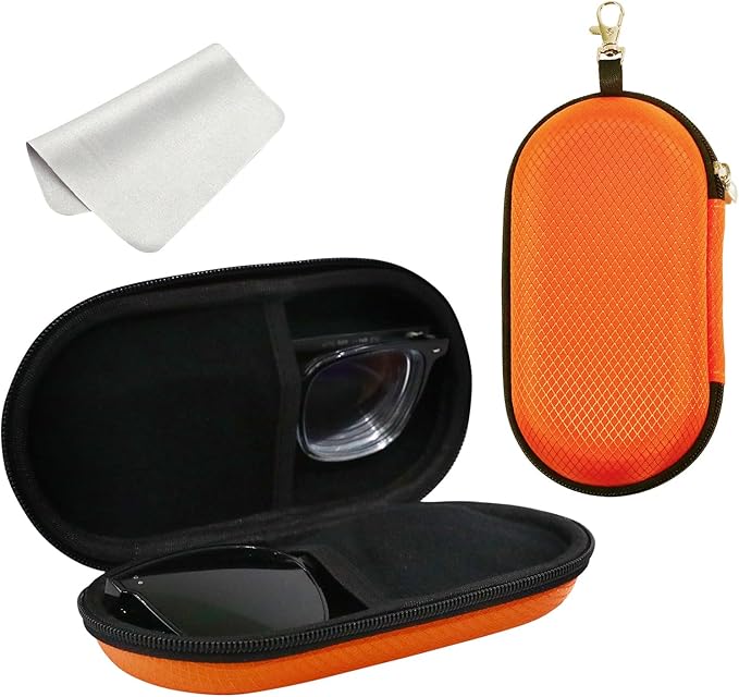 Double Eyeglasses Case, Hard Shell Dual Sunglasses Organizer with Zipper Clip Travel Glasses Storage for Women Men