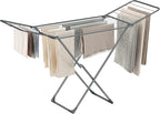SONGMICS Clothes Drying Rack, Metal Laundry Drying Rack, Foldable, Space-Saving, Free-Standing Airer, with 2 Gullwings, Indoor Outdoor Use, Bed Linen Clothing, Gray ULLR540G01