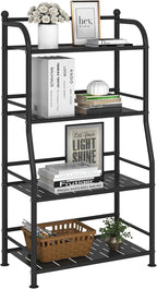 4 Tier Metal Shelf Storage Shelves Living Room Bookshelf Bathroom Corner Storage Rack for Kitchen,Indoor Plant Stand (Matte Black, 4 Tier)