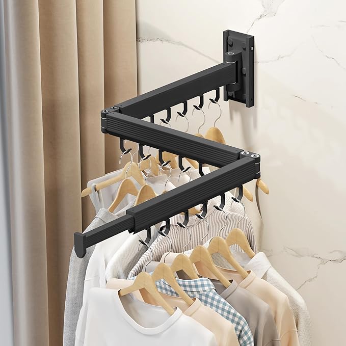 Wall Mounted Clothes Drying Rack, Collapsible Laundry Drying Rack, Retractable Foldable Drying Rack Clothing for Hanging Clothes
