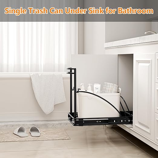 ANASTA Single Pull Out Trash Can Under Cabinet 7-13 Gal, Heavy Duty Under Sink Garbage Can, 50Qt Slide Out Waste Bin for 13" Wx 17" Hx 19" D Base Cabinet, Trash Bin Holder for Drawer/Counter, No Can