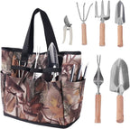 Garden Tool Set, 7 Pcs Floral Gardening Set for Women Leaf Camouflage Gardening Kit with Garden Tool Bag, Trowel, Weeder Fork, Hand Rake, Pruning Shears, Cultivator, Transplanter