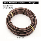 Bronze-5.0mm/4gauge-Anodized Aluminum Bonsai Training Wire 250g Large Roll,Many Size to Choose,KSVZS Bendable Metal Wire for Crafts,Sculpting,Armature and Daily Use,Necessities for Family