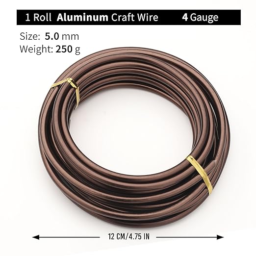 Bronze-5.0mm/4gauge-Anodized Aluminum Bonsai Training Wire 250g Large Roll,Many Size to Choose,KSVZS Bendable Metal Wire for Crafts,Sculpting,Armature and Daily Use,Necessities for Family