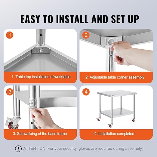Vevor 30x36x34 Inch Stainless Steel Work Table 3-Stage Adjustable Shelf with 4 Wheels Heavy Duty Commercial Food Prep Worktable with Brake for Kitchen Prep Work : Everything Else