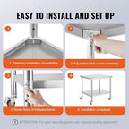 Vevor 30x36x34 Inch Stainless Steel Work Table 3-Stage Adjustable Shelf with 4 Wheels Heavy Duty Commercial Food Prep Worktable with Brake for Kitchen Prep Work : Everything Else