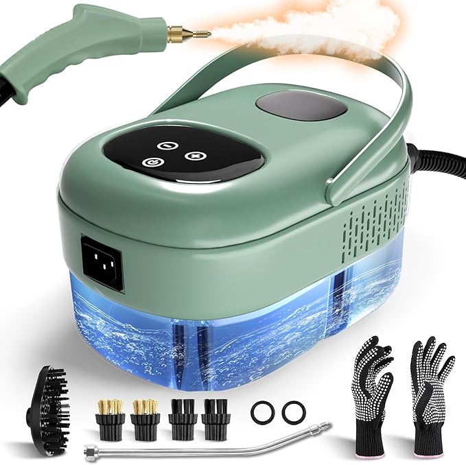 Steam Cleaner Handheld, 2500W High Pressure Steamer for Cleaning, Multi-Purpose Steamer for Home Use with 1.1L Water Tank, Car Steamer, Portable steamer for Kitchen, Furniture, Grout, Tile (Green)