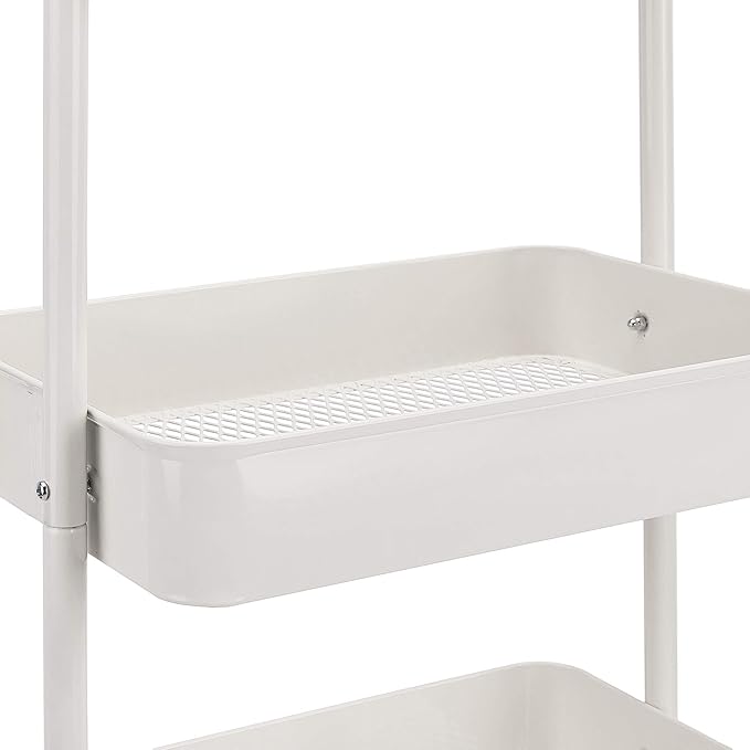 Amazon Basics 3-Tier Rolling Utility or Kitchen Cart, Lockable Wheels, Multifunctional Storage, White