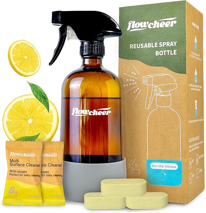 Flowcheer All Purpose Cleaner Concentrate Refills, Multi Surface Clean Refill,No Toxic Cleaning Tablets(12Pack)-Makes 192 fl oz(12x16Fl oz)Bottles of Spray Cleaner for Household&Kitchen Cleaning-Lemon
