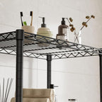 Golpart 4 Tier Shelves Storage Shelf Wire Closet Bathroom Organizers Metal Pantry Kitchen Garage Shelving Unit Laundry Room Organization Home Rack Net Basket Black with Wheels 14”D X 24”W X 48.9”H