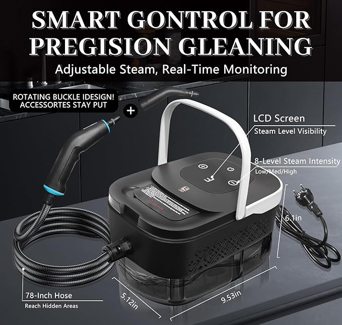 Steam Cleaner, Steamer for Cleaning, 2500W Pressurized Steam Cleaner with 12 Attachments, Portable Steamer Cleaner for Home Car Kitchen Bathroom Furniture Tile Grout (White)