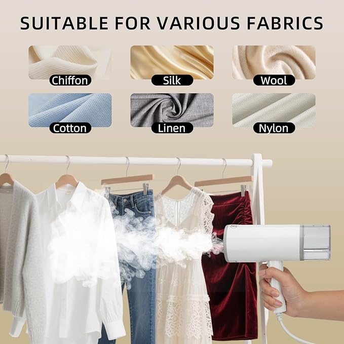 Nexcrate Travel Clothes Steamer, Portable Garment Wrinkle Remover - 800W One-Touch Steam, Stainless Steel Plate & Foldable Handheld Design