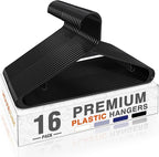 HOUSE DAY Black Plastic Hangers 16 Pack, Space Saving Coat Hanger, Clothes Hanger with Non Slip Hooks, Plastic Clothing Hangers for Closet, Ideal for Everyday Use on Shirts, Coats, Pants, Dress