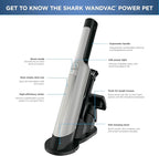Shark WANDVAC Power PET Cordless Hand Vac, Ultra-Lightweight & Portable with Powerful Suction & Boost Mode, NEW FurFins Tool & Duster Crevice Tool, Designed for Car & Pet Homes, White, WV410WH