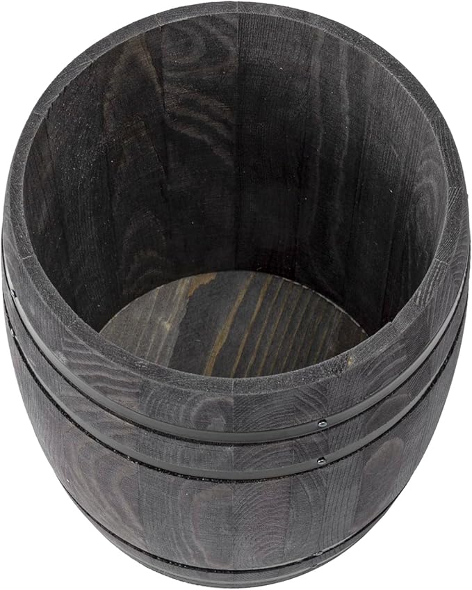 MyGift Wine Barrel Design Kitchen Utensil Crock, Vintage Gray Solid Wood Cooking Tool Holder